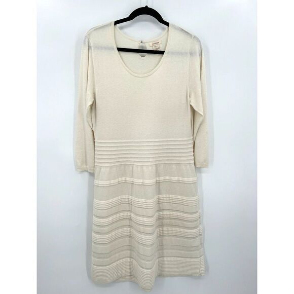 SUNDANCE Cream Silk Blend Sculptured Delight 3/4 Sleeve Sweater Dress Size Large - Picture 2 of 7